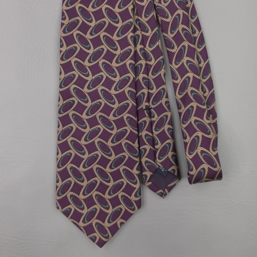 Gitman Bros Tie‎ Mens One Size Purple Silk Geometric Woven Short USA Necktie